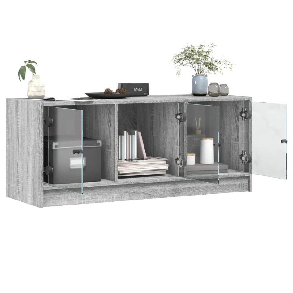Mueble de TV con puertas de vidrio gris Sonoma 102x37x42