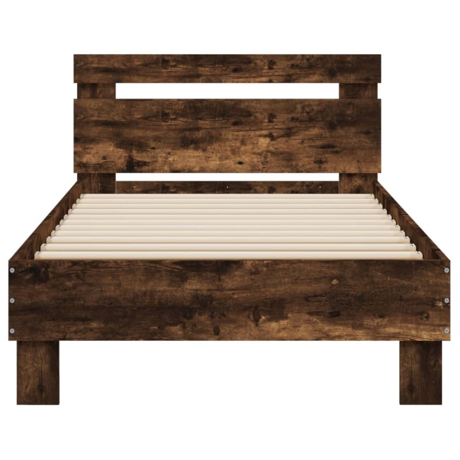 Cama con cabecero madera de ingeniería roble ahumado 75x190
