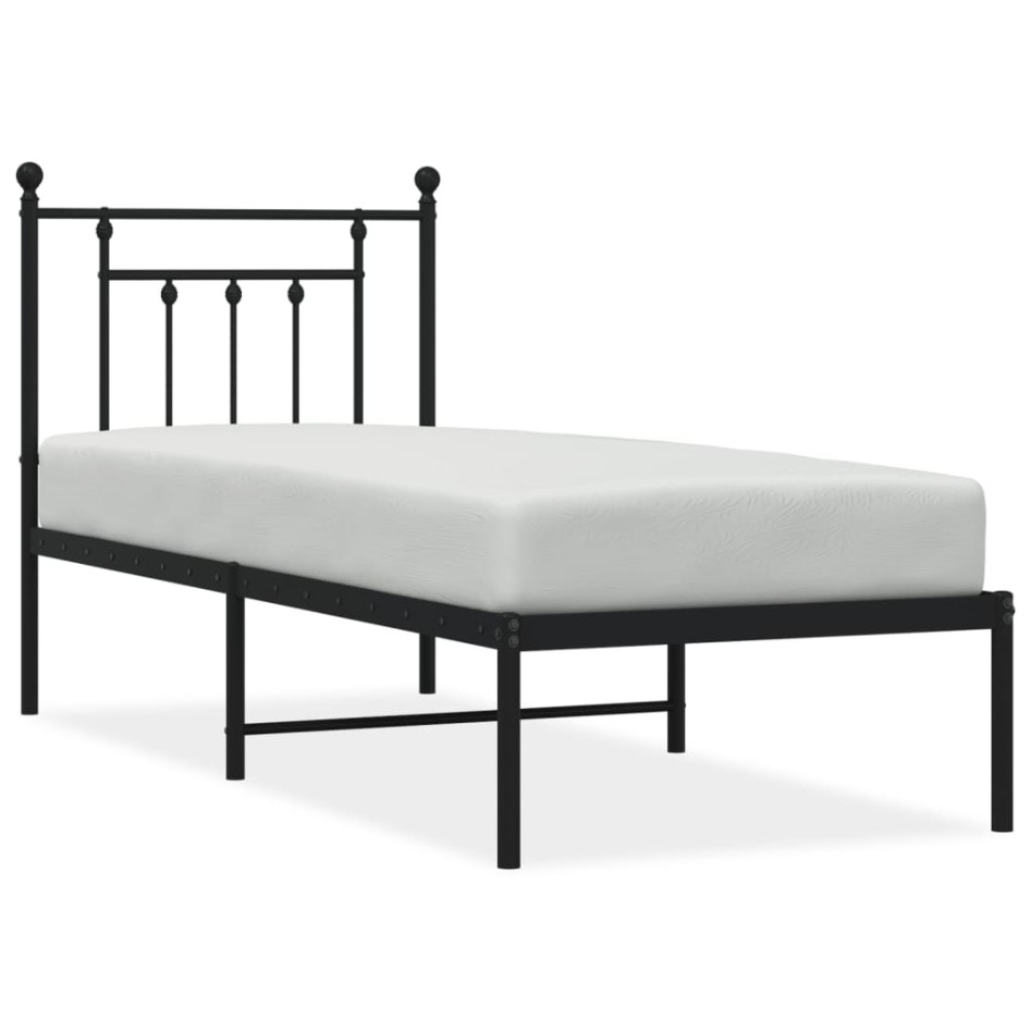 Estructura cama sin colchón con cabecero metal negro 75x190