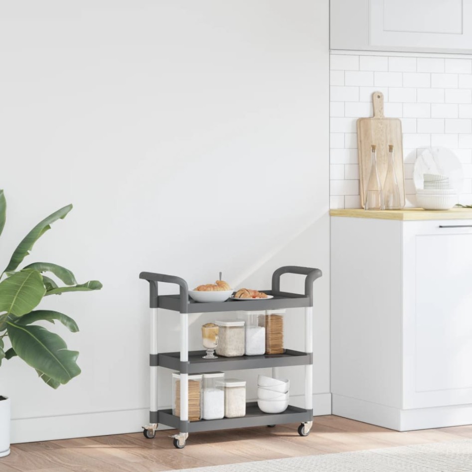 Carrito de 3 niveles aluminio gris 77x34x72