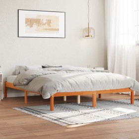 Cama sin colchón madera maciza de pino marrón cera 160x200