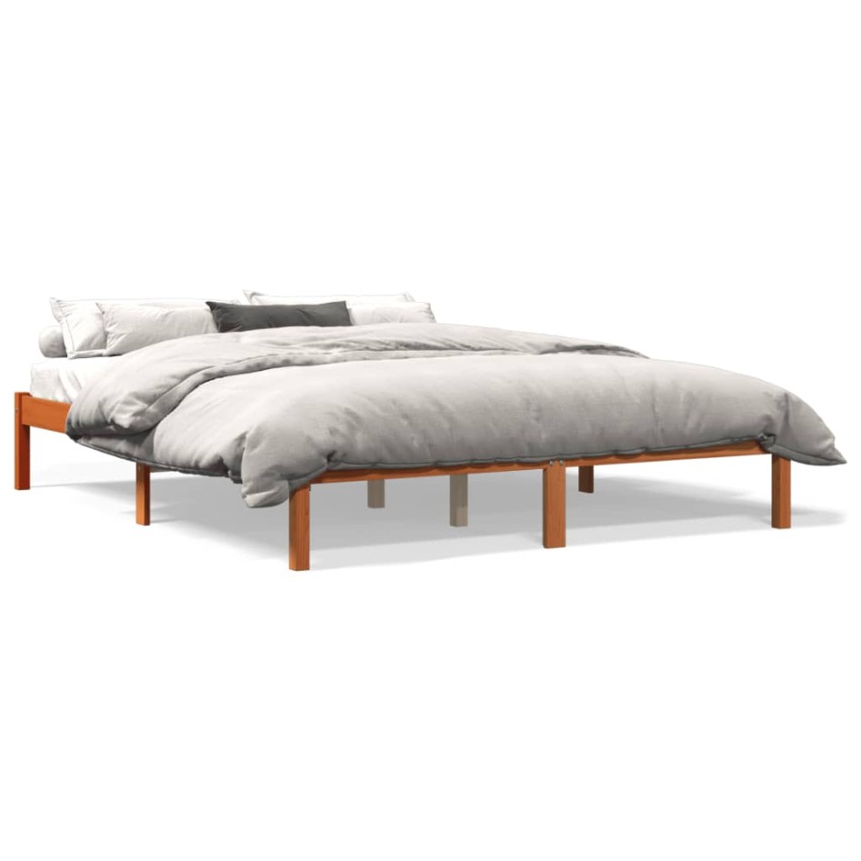 Cama sin colchón madera maciza de pino marrón cera 160x200