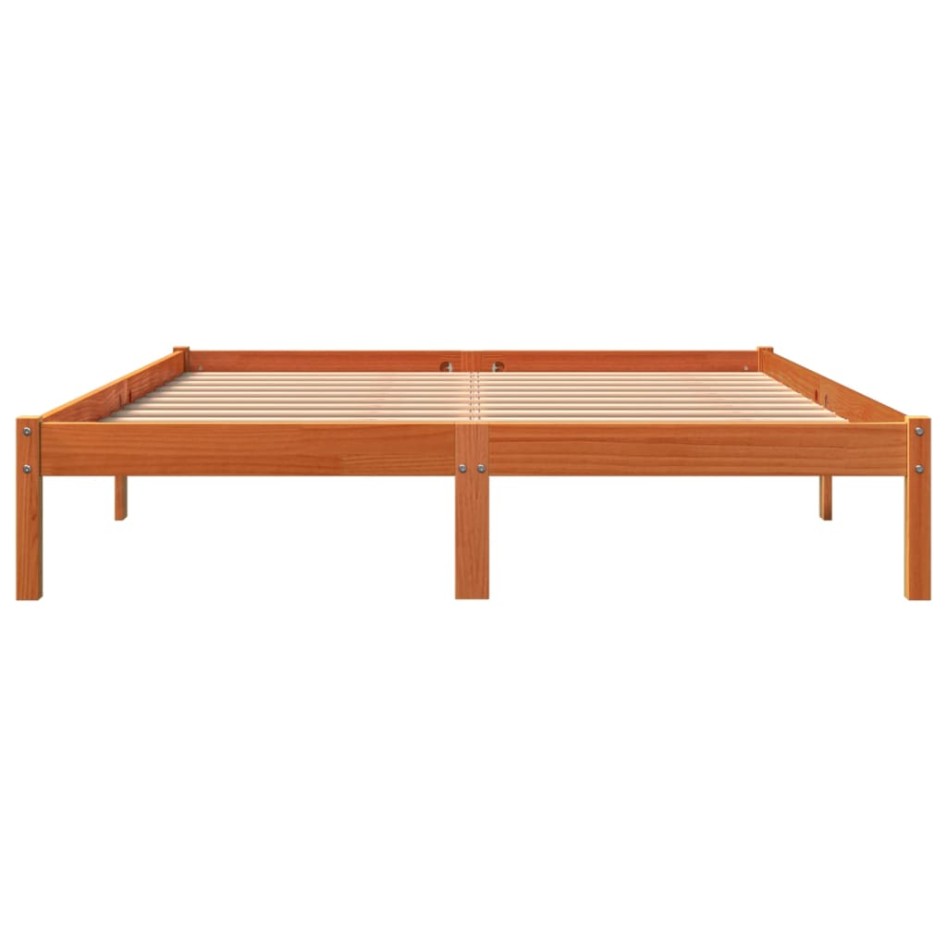 Cama sin colchón madera maciza de pino marrón cera 160x200
