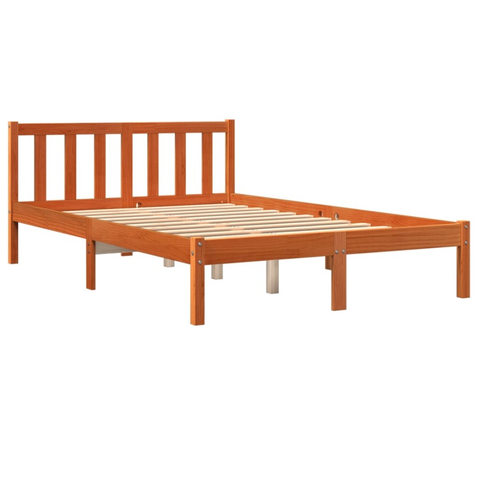 Cama sin colchón madera maciza de pino marrón cera 140x200