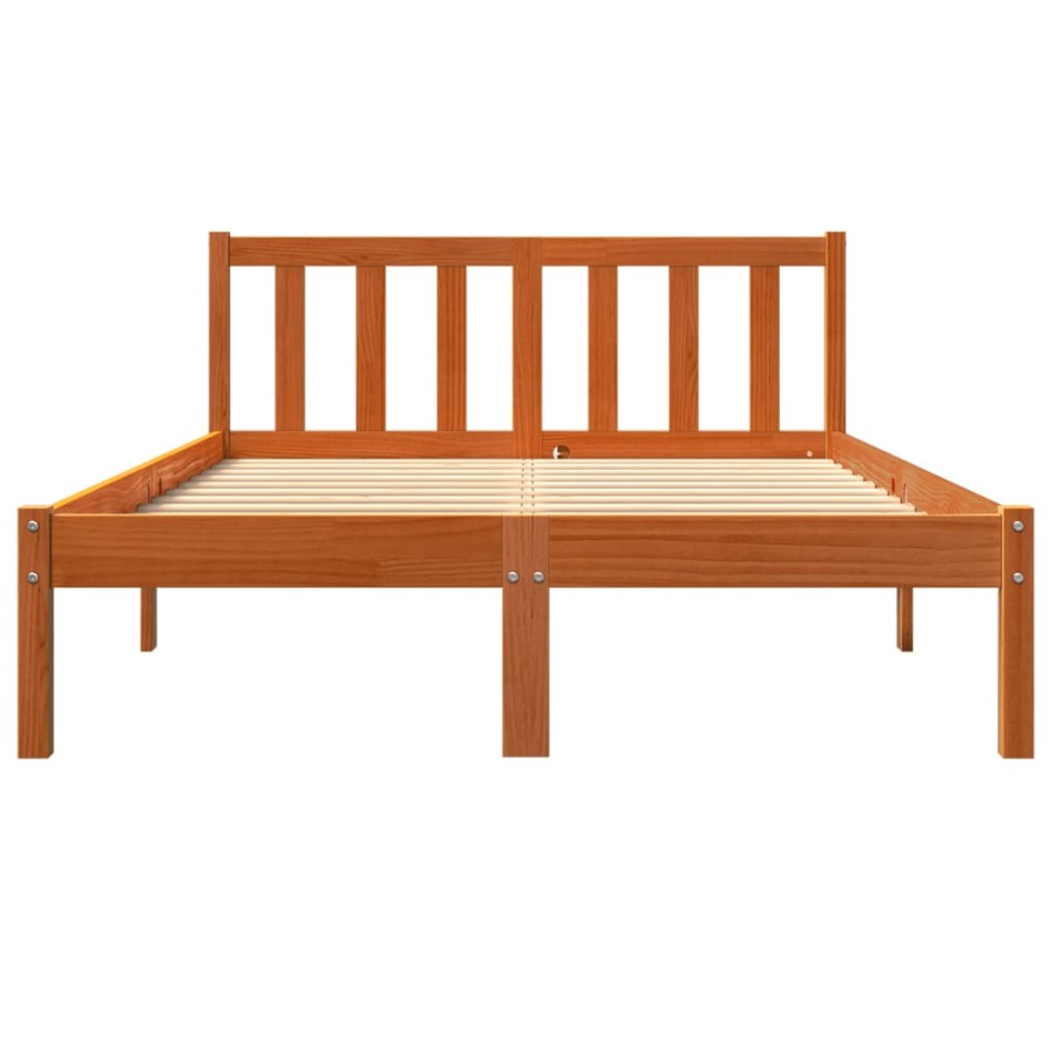 Cama sin colchón madera maciza de pino marrón cera 140x200