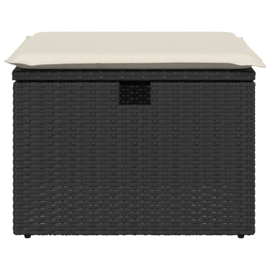 Taburete de jardín de ratán sintético negro y cojín