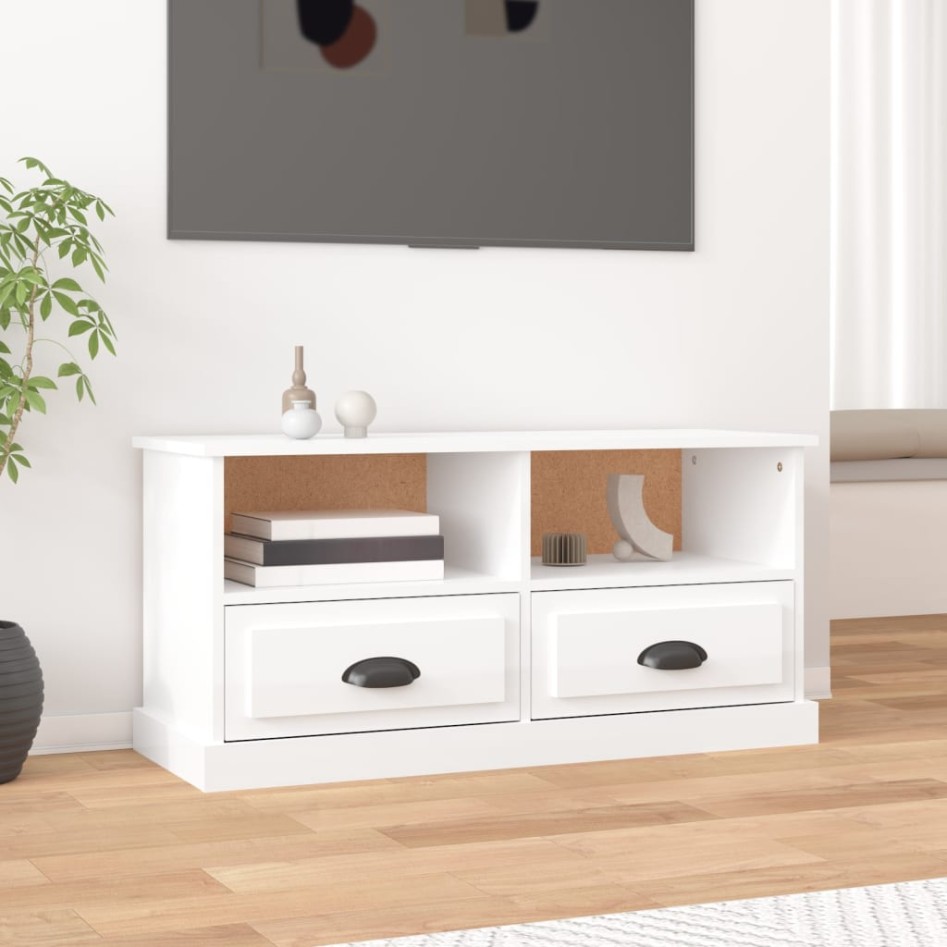 Mueble de TV madera contrachapada blanco brillo 93x35,5x45