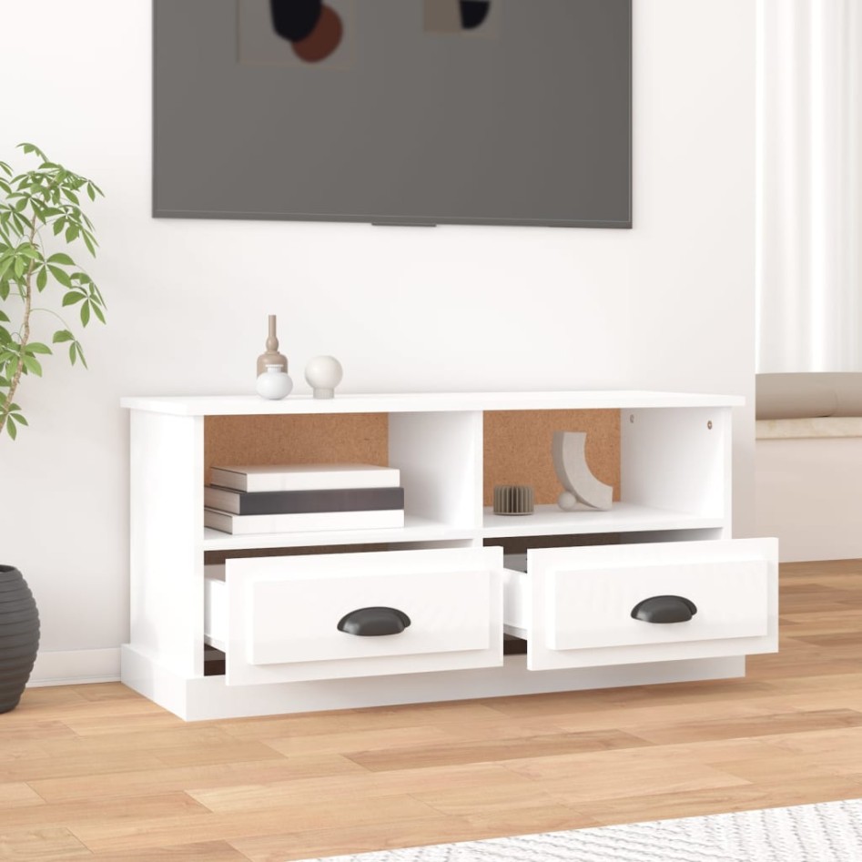 Mueble de TV madera contrachapada blanco brillo 93x35,5x45