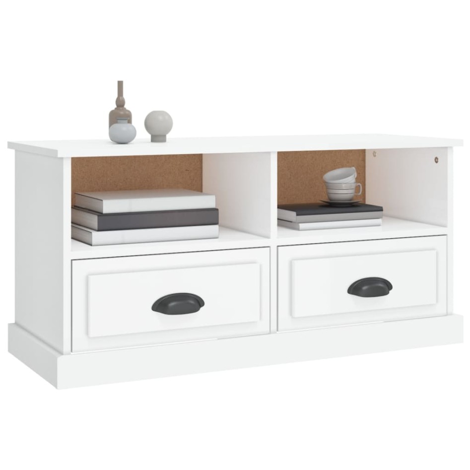 Mueble de TV madera contrachapada blanco brillo 93x35,5x45
