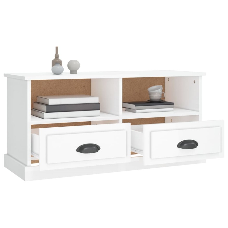 Mueble de TV madera contrachapada blanco brillo 93x35,5x45