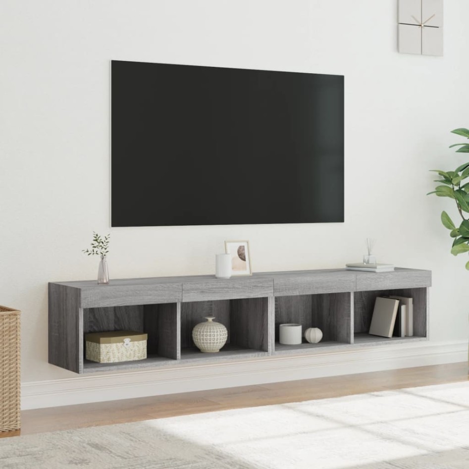Muebles de TV con luces LED 2 uds gris Sonoma 80x30x30