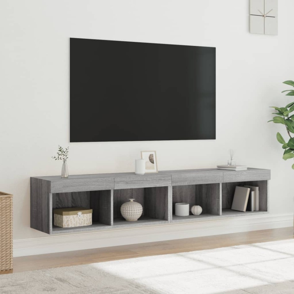 Muebles de TV con luces LED 2 uds gris Sonoma 80x30x30