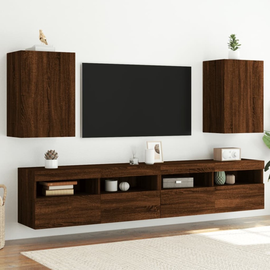 Muebles de TV de pared 2 uds madera marrón roble 40,5x30x60