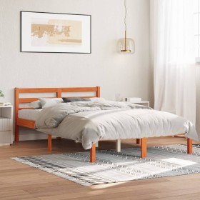Cama sin colchón madera maciza de pino marrón cera 140x200