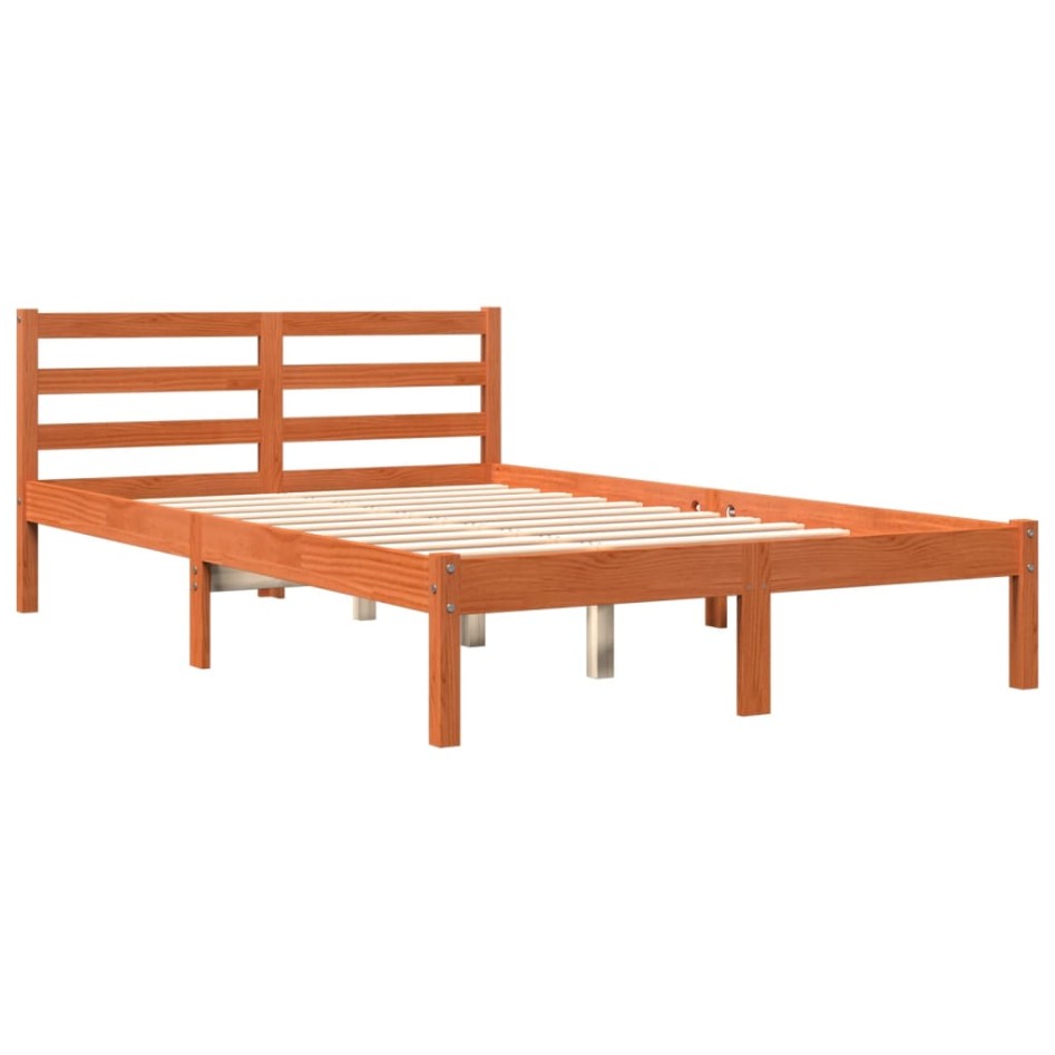 Cama sin colchón madera maciza de pino marrón cera 140x200