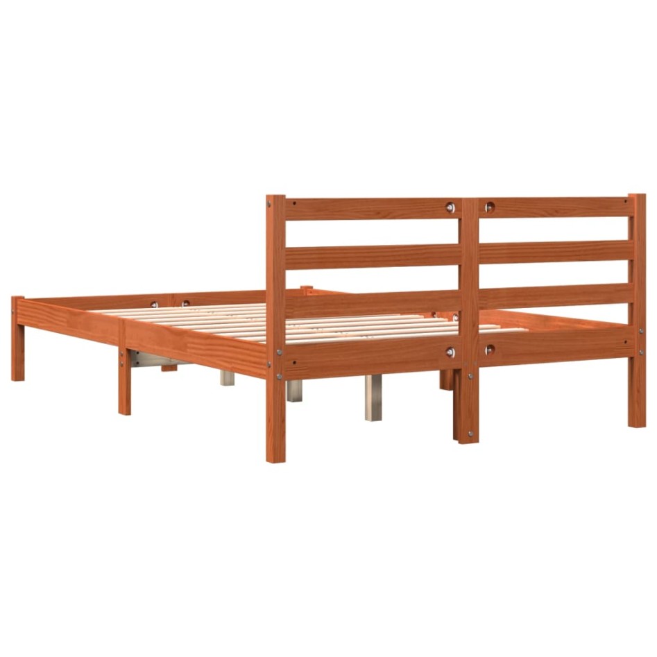 Cama sin colchón madera maciza de pino marrón cera 140x200