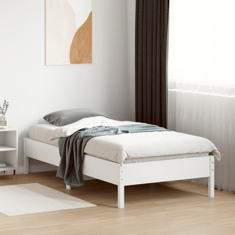 Estructura de cama sin colchón madera maciza blanca 75x190