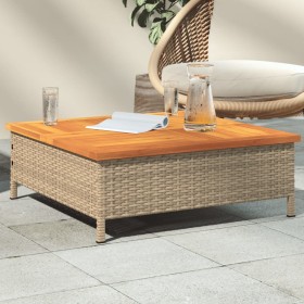Mesa de jardín ratán y madera de acacia beige 70x70x25