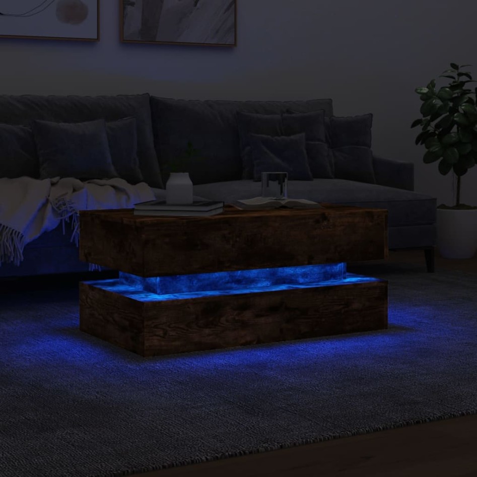 Mesa de centro con luces LED roble ahumado 90x50x40