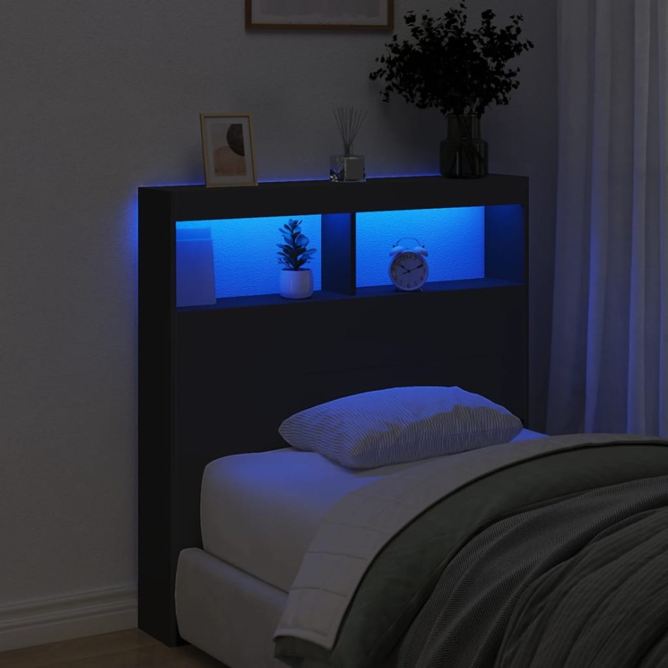 Cabecero de cama con LED negro 100x17x102