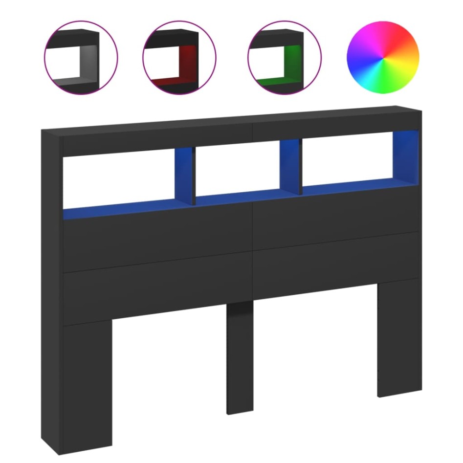 Cabecero de cama con LED negro 140x17x102