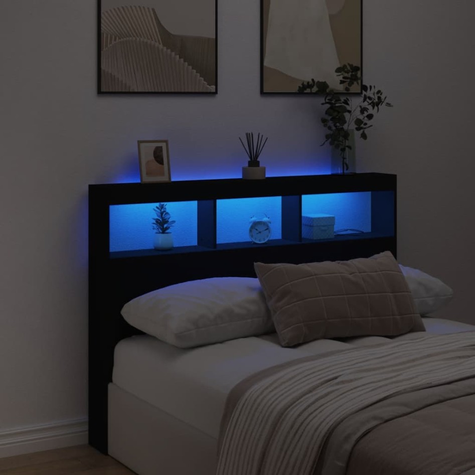 Cabecero de cama con LED negro 140x17x102