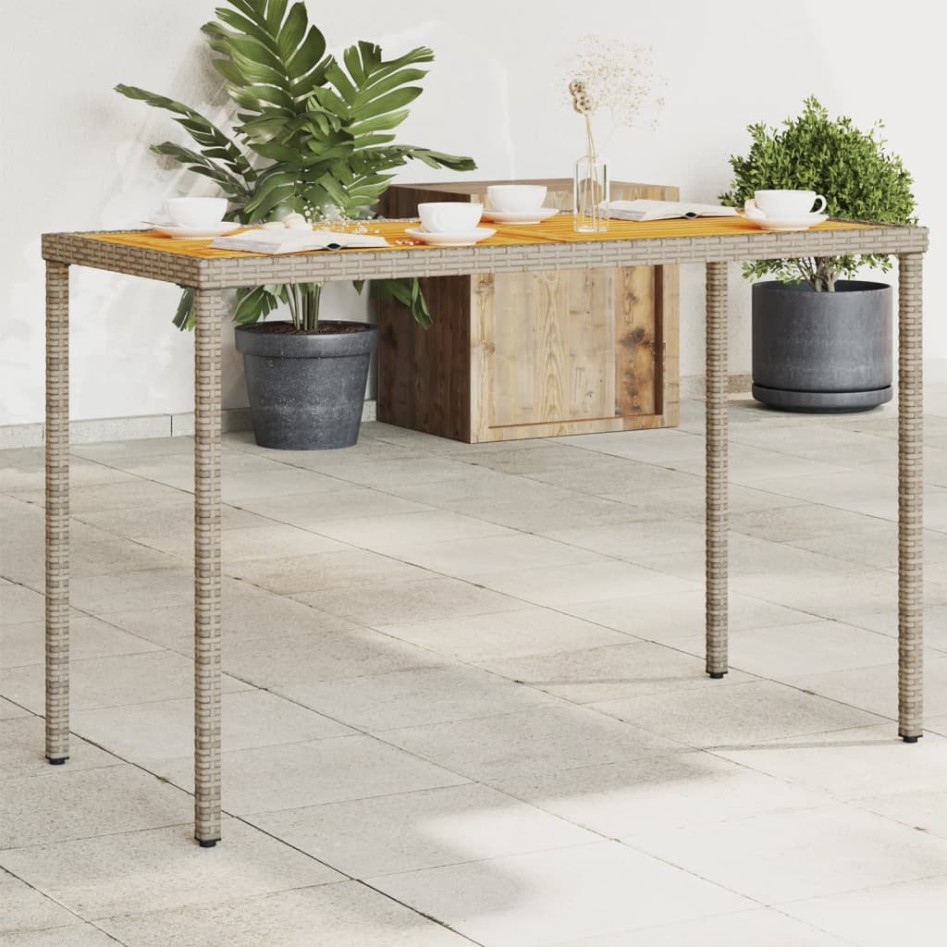 Mesa de jardín superficie de madera ratán PE gris 115x54x74
