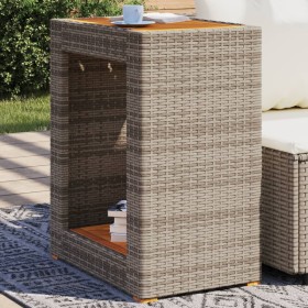 Mesa auxiliar jardín tapa madera ratán PE gris 60x40x75