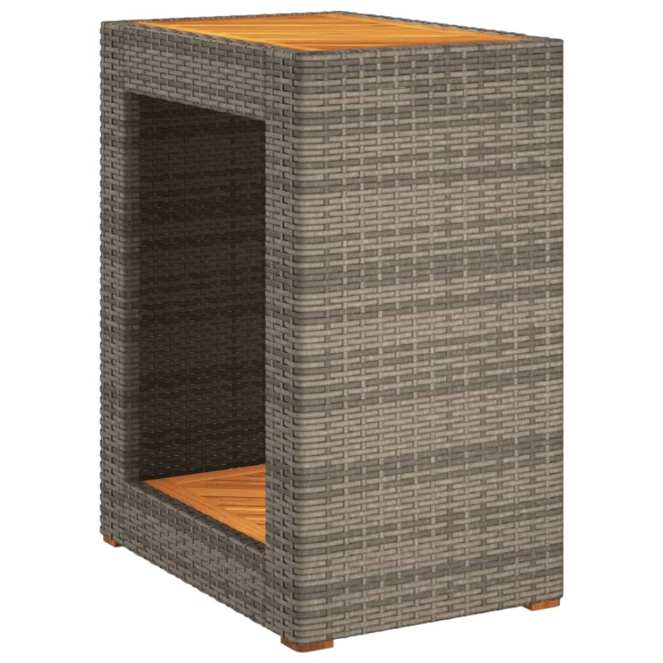 Mesa auxiliar jardín tapa madera ratán PE gris 60x40x75