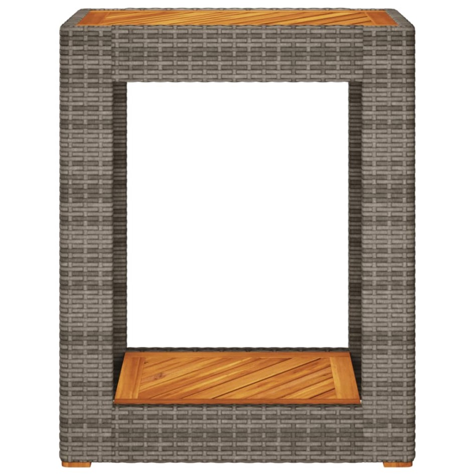 Mesa auxiliar jardín tapa madera ratán PE gris 60x40x75