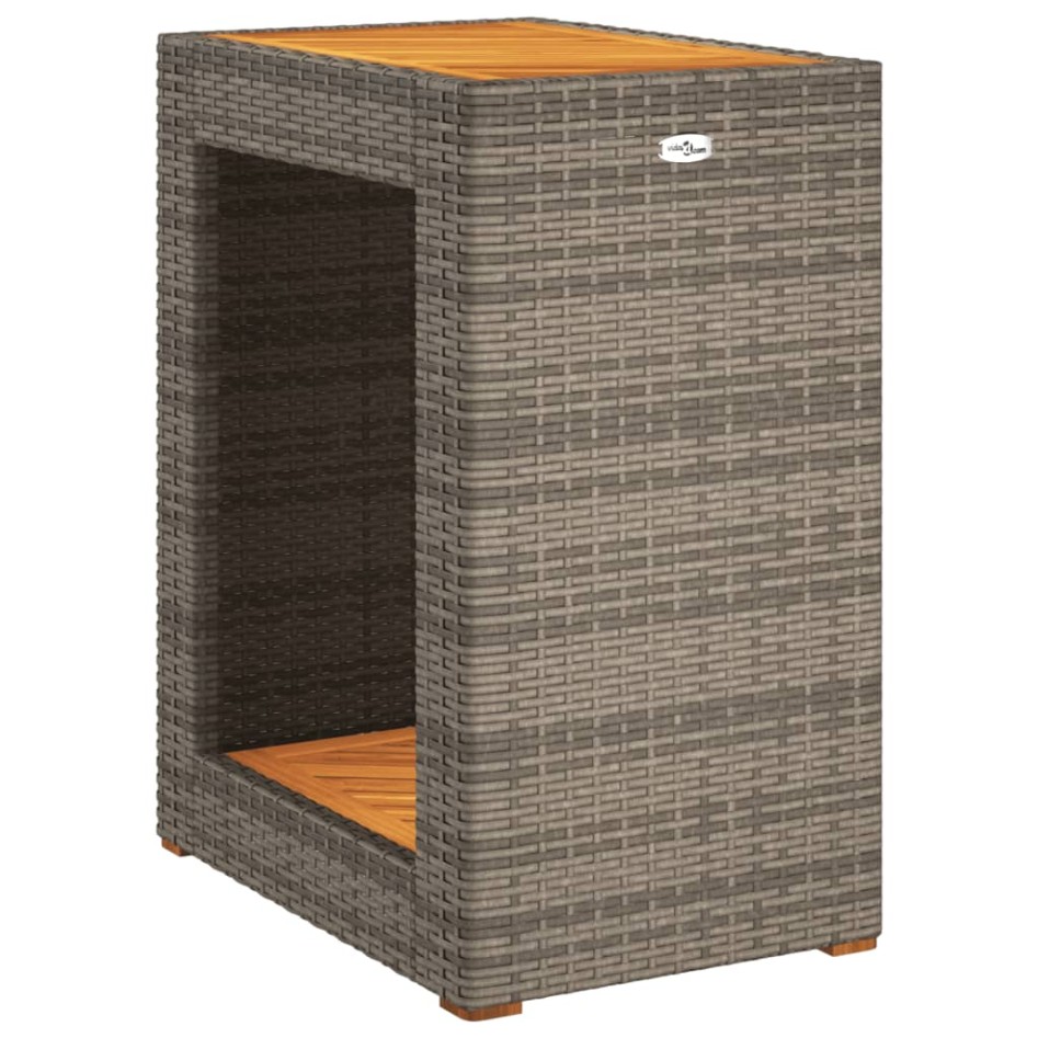 Mesa auxiliar jardín tapa madera ratán PE gris 60x40x75