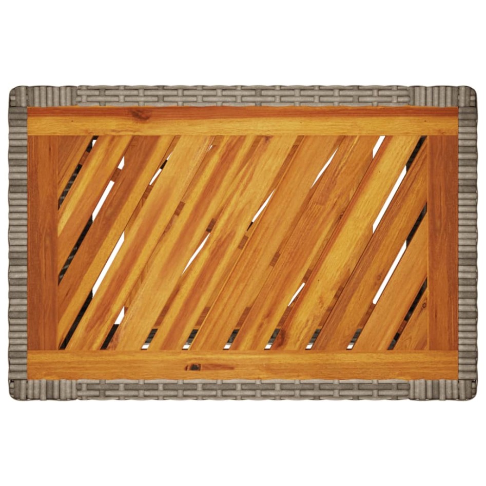 Mesa auxiliar jardín tapa madera ratán PE gris 60x40x75