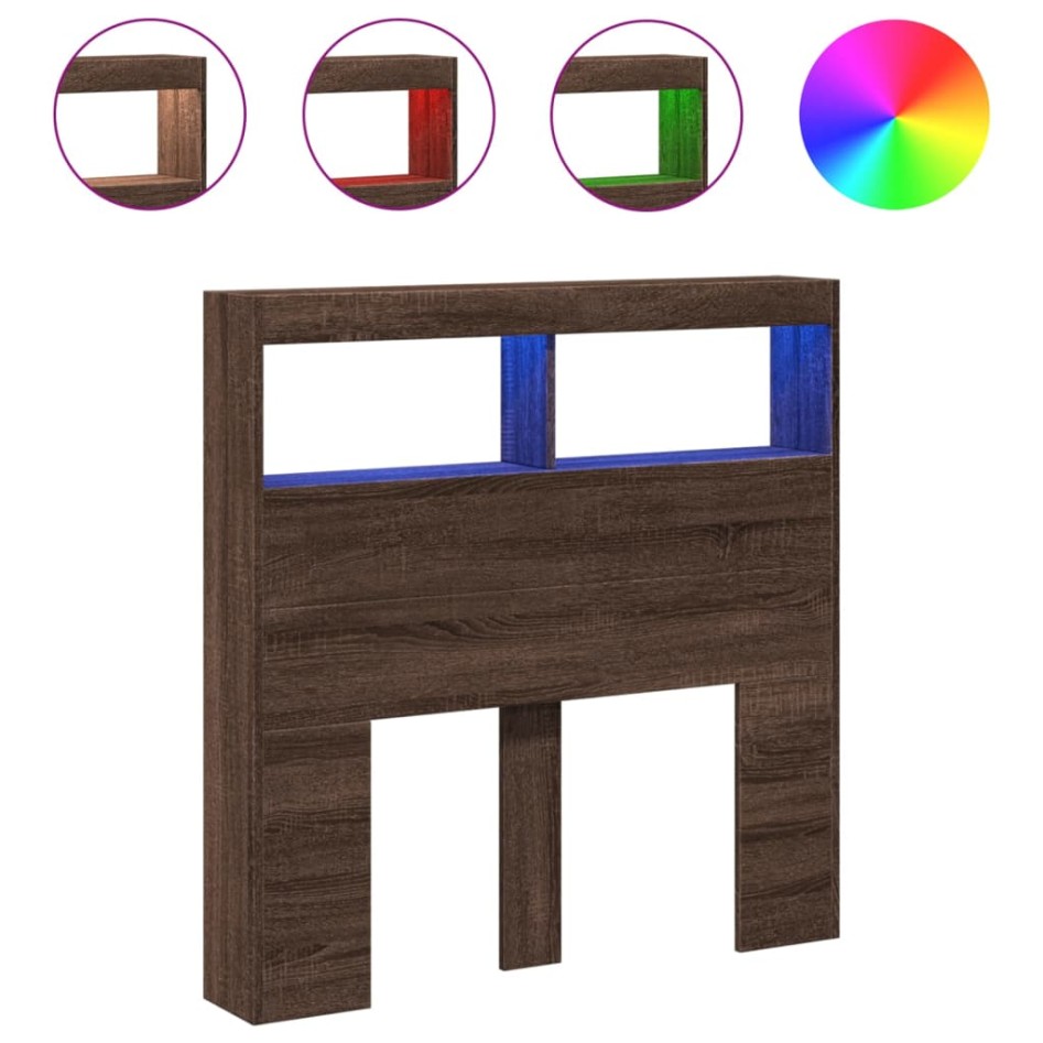 Cabecero de cama con luz LED marrón roble 100x17x102
