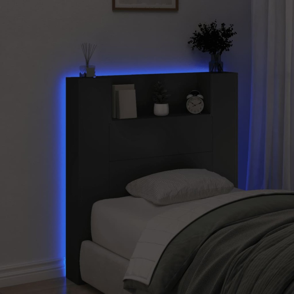 Cabecero de cama con luz LED negro 100x16,5x103,5