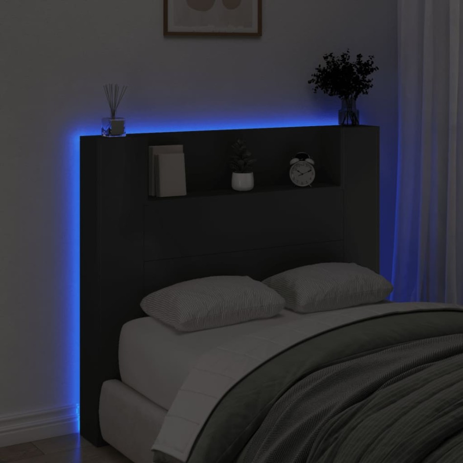 Cabecero de cama con luz LED negro 120x16,5x103,5