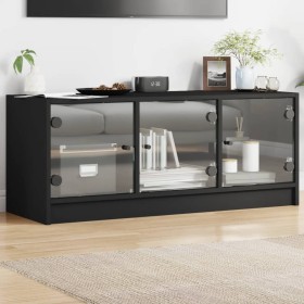 Mueble de TV con puertas de vidrio negro 102x37x42