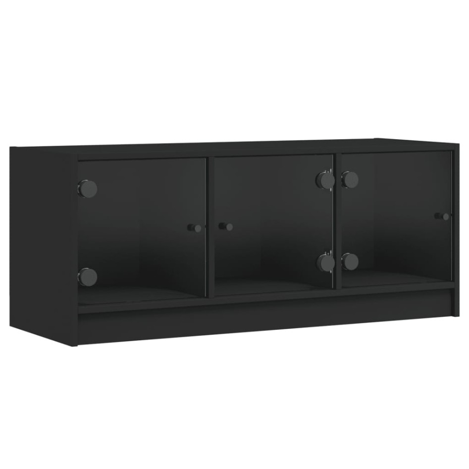 Mueble de TV con puertas de vidrio negro 102x37x42