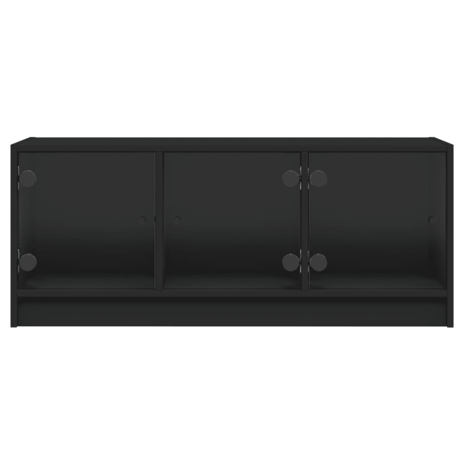 Mueble de TV con puertas de vidrio negro 102x37x42