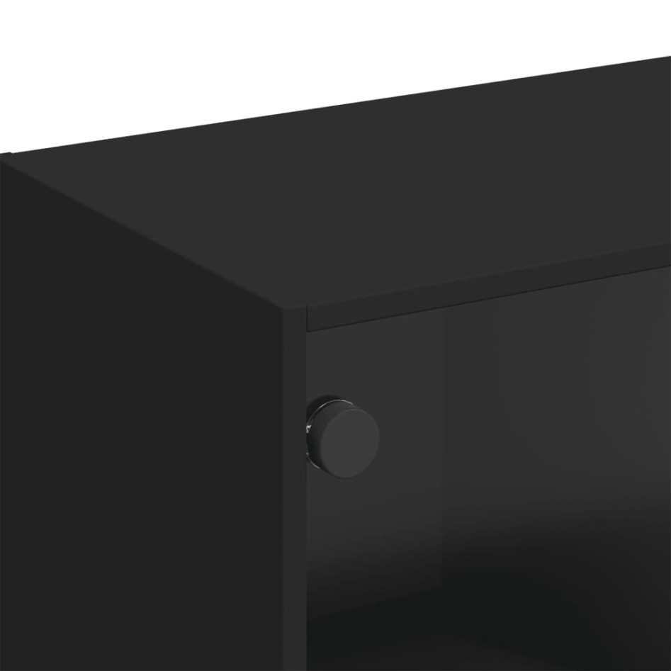 Mueble de TV con puertas de vidrio negro 102x37x42