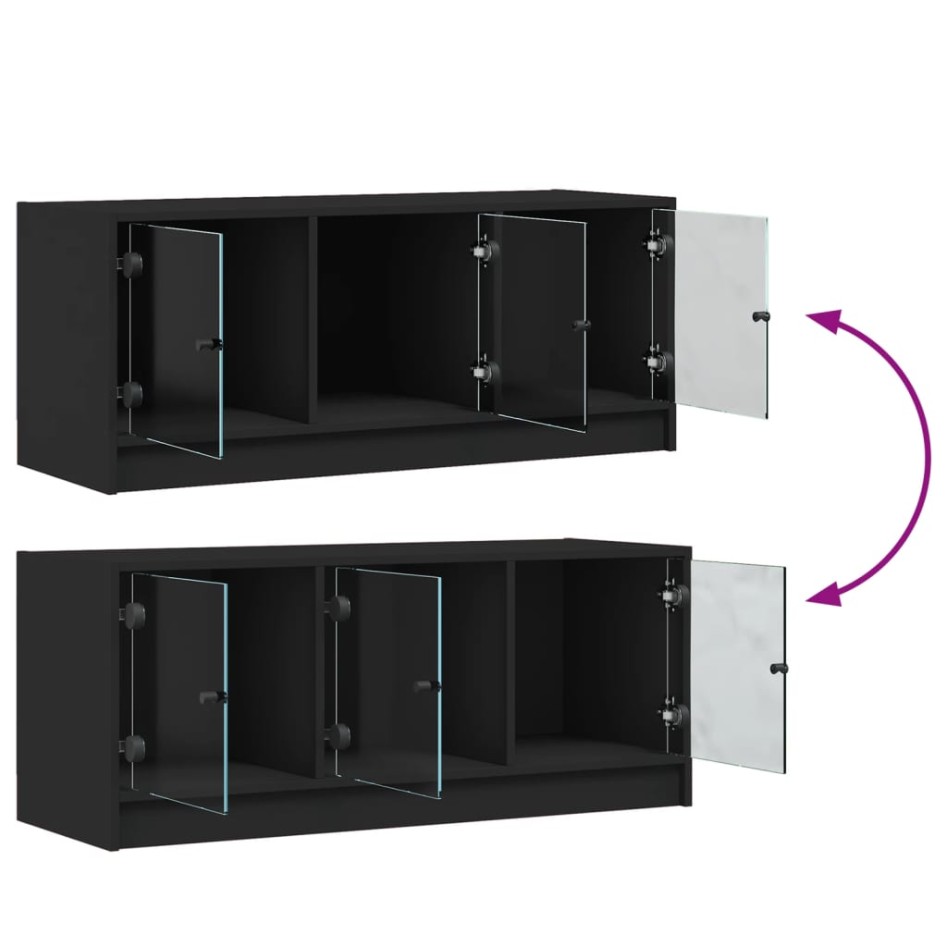 Mueble de TV con puertas de vidrio negro 102x37x42