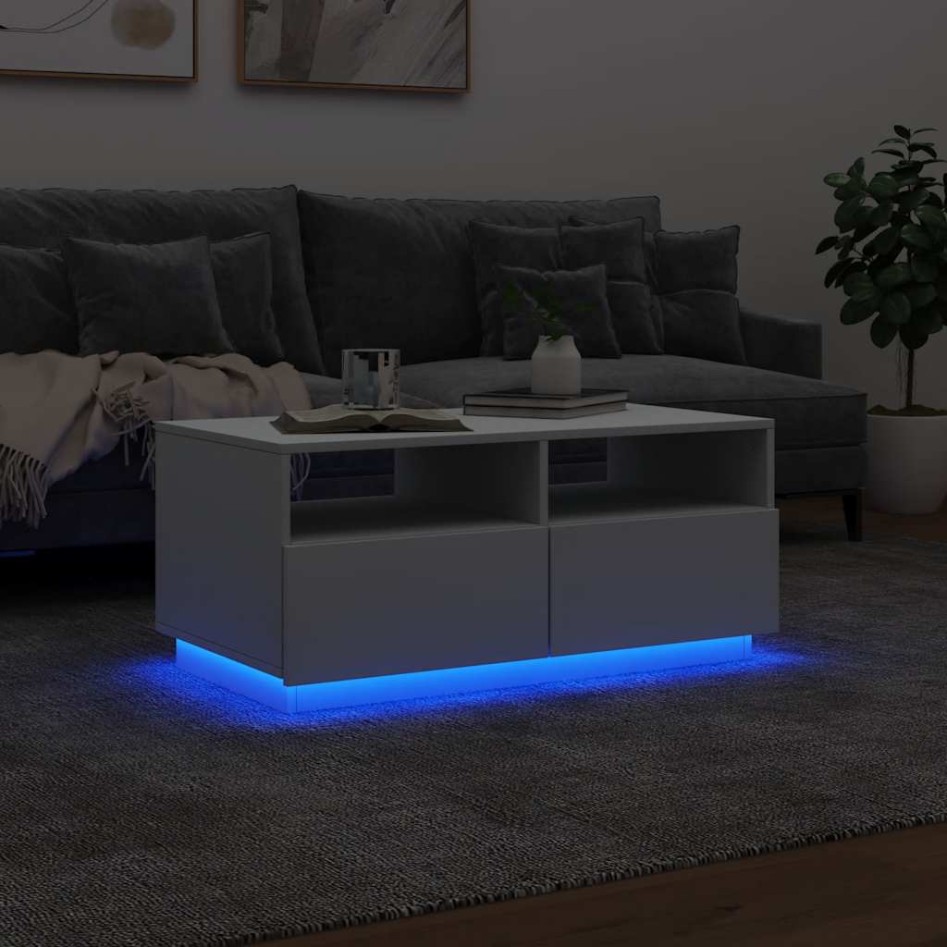 Mesa de centro con luces LED blanco 90x49x40