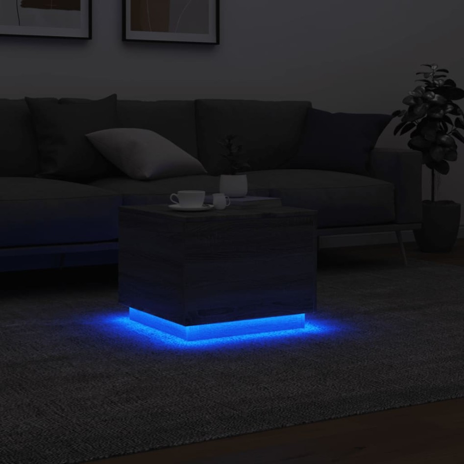Mesa de centro con luces LED gris Sonoma 50x50x40