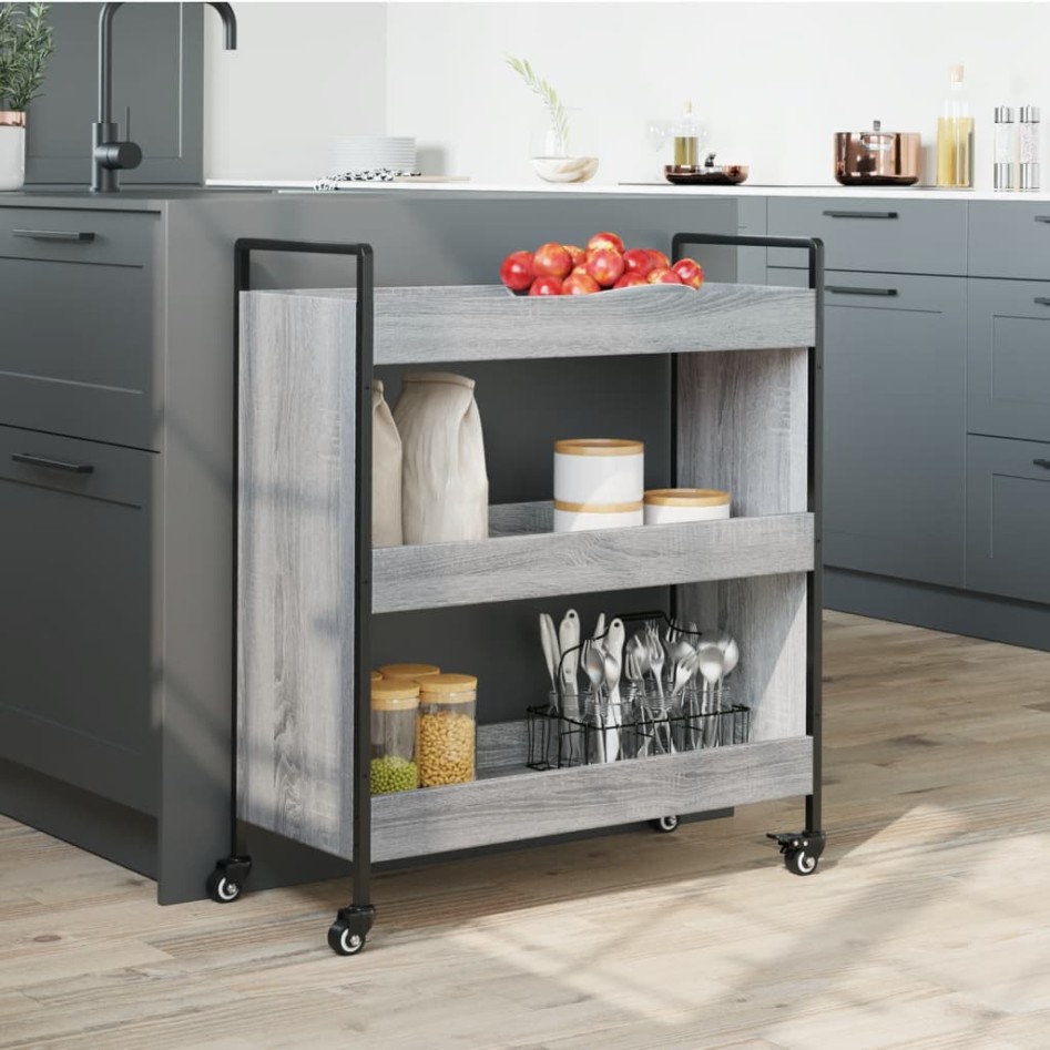 Carrito de cocina madera de ingeniería gris Sonoma 70x30x82