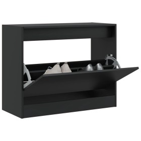 Zapatero de madera de ingeniería negro 80x34x63
