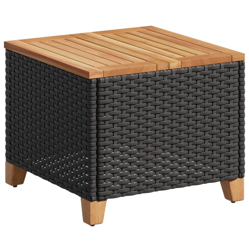 Mesa de jardín ratán sintético madera acacia negro 45x45x37