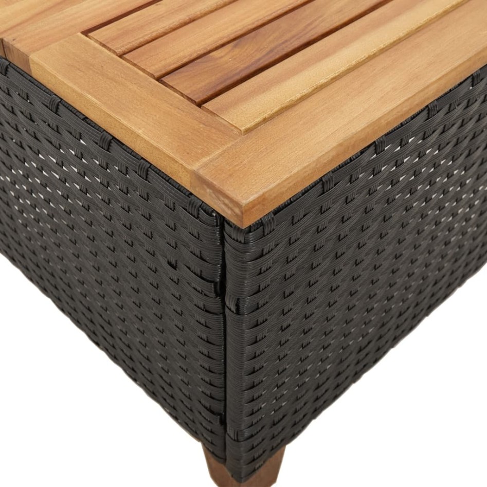 Mesa de jardín ratán sintético madera acacia negro 45x45x37