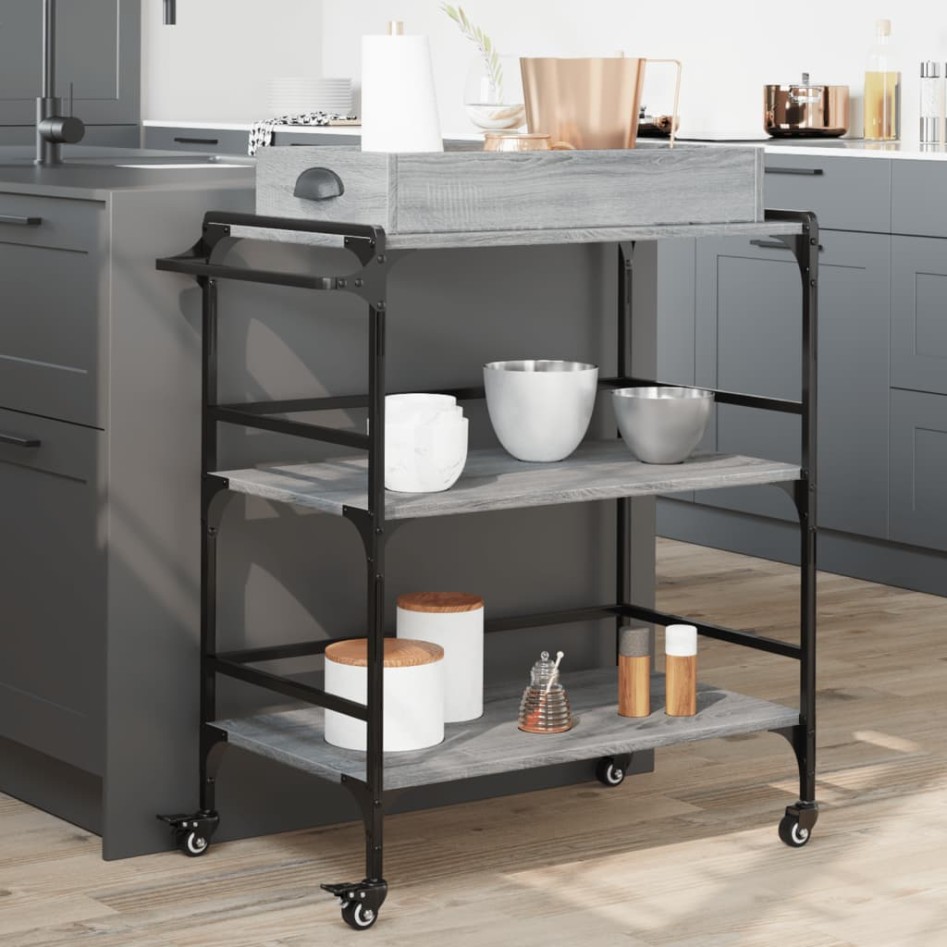 Carrito de cocina madera ingeniería gris Sonoma 81,5x41x92,5