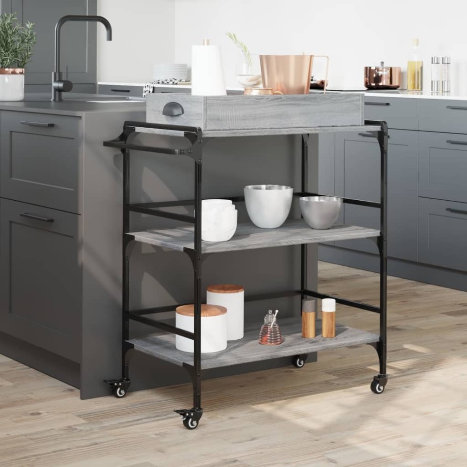 Carrito de cocina madera ingeniería gris Sonoma 81,5x41x92,5