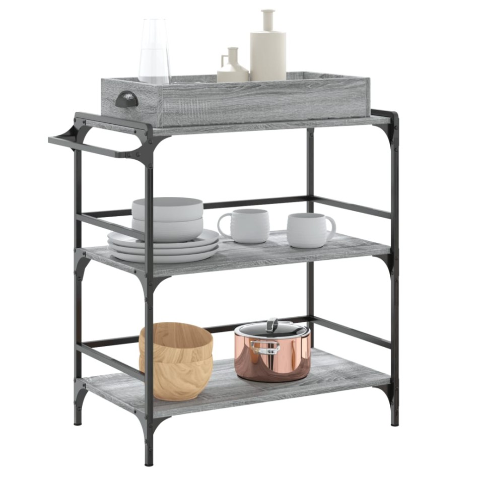Carrito de cocina madera ingeniería gris Sonoma 81,5x41x92,5