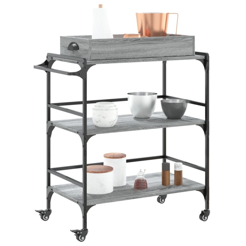 Carrito de cocina madera ingeniería gris Sonoma 81,5x41x92,5